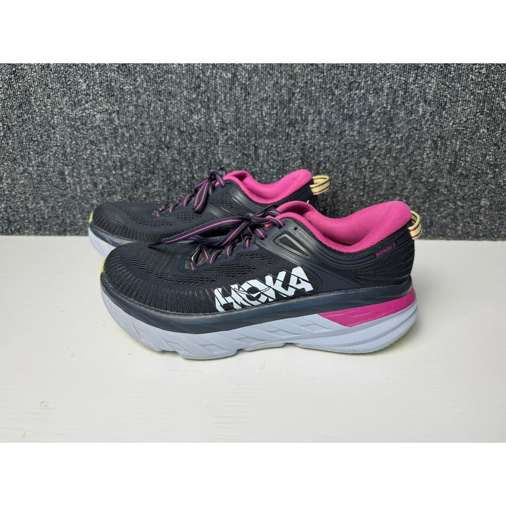 Hoka One One Bondi 7 Black Pink Mesh Running Shoes Womens Sz 8.5 GUC Athleisu